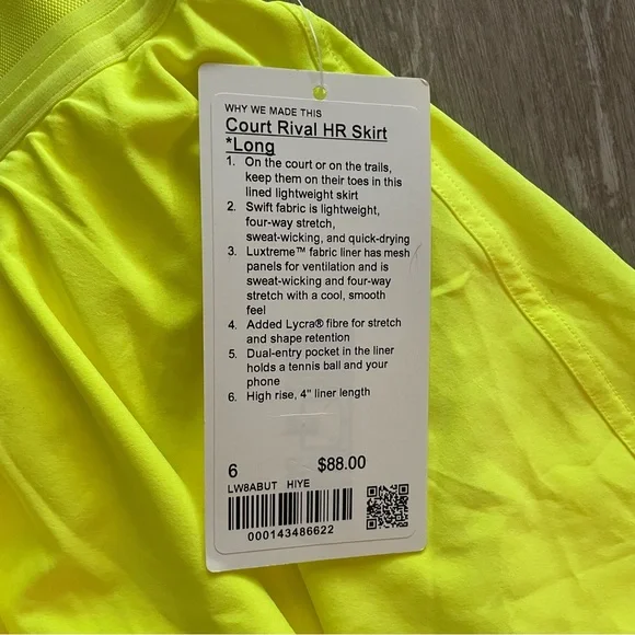 NWT Lululemon Court Rival High-Rise HR Skirt Long in Highlight Yellow - Picture 2 of 6